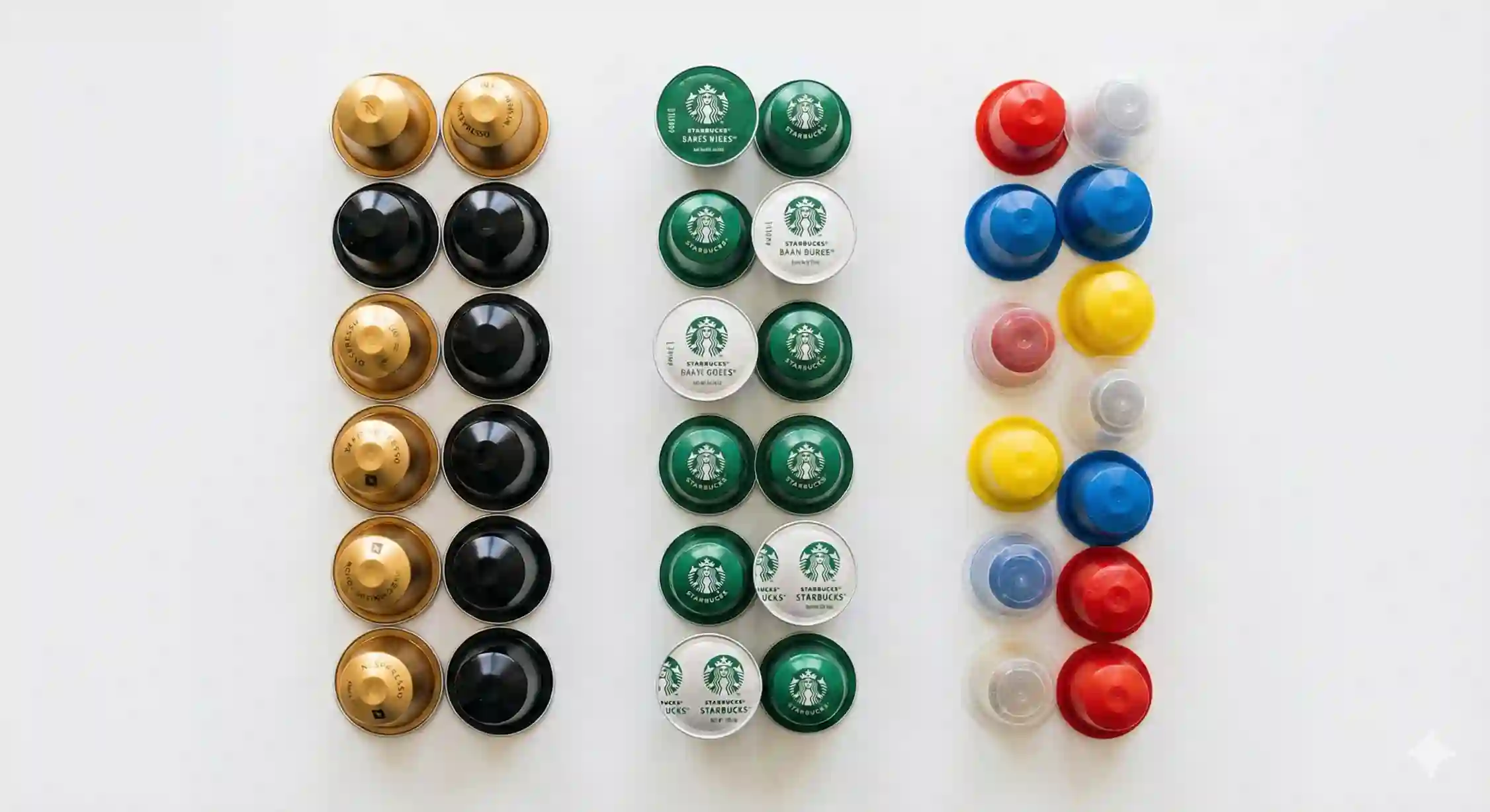 مقایسه انواع کپسول قهوه نسپرسو، استارباکس و برندهای متفرقه در کنار هم.