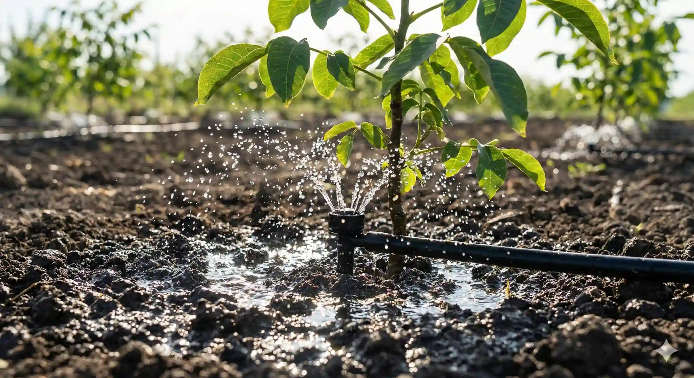 آبیاری اولیه نهال گردو پس از کاشت برای تثبیت ریشه